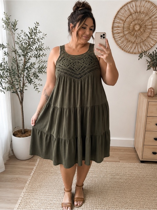 torrid Dresses & Skirts - Torrid Olive Crochet Lace Tiered Midi Dress Boho Plus Size 2 18/20 Heavy Flowy